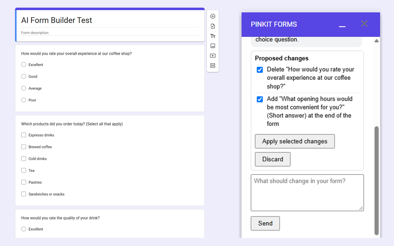 The Edit my form tab proposing changes to a form